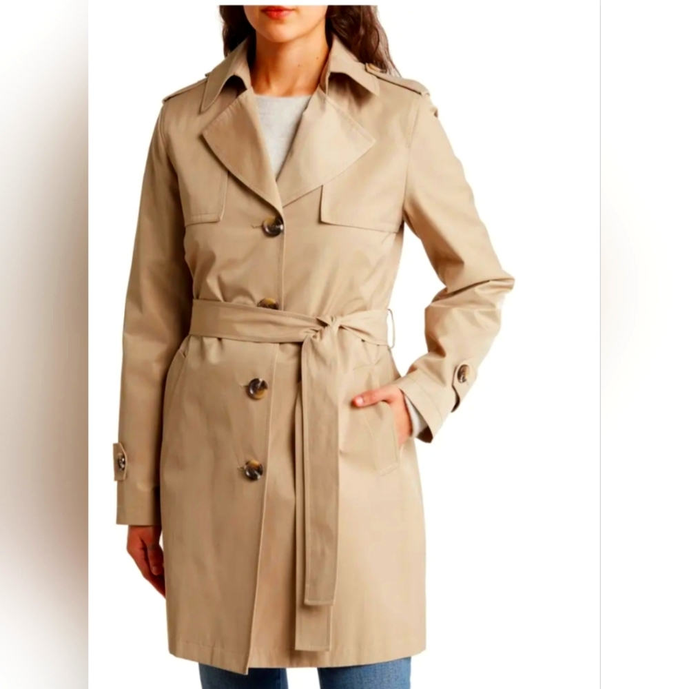 NWT Sam Edelman Water Repellent Trench Coat with Tie Belt in Sand
